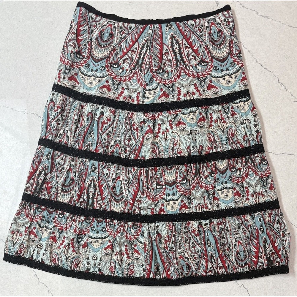 Alice Olivia Hetty Paisley Lace Tiered Boho Midi Skirt SZ 10 Medium Rare Sample